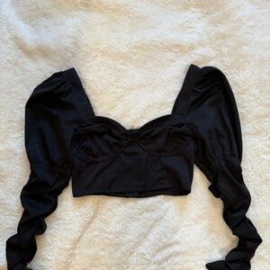 Asos Black Puff Sleeve party Crop Top